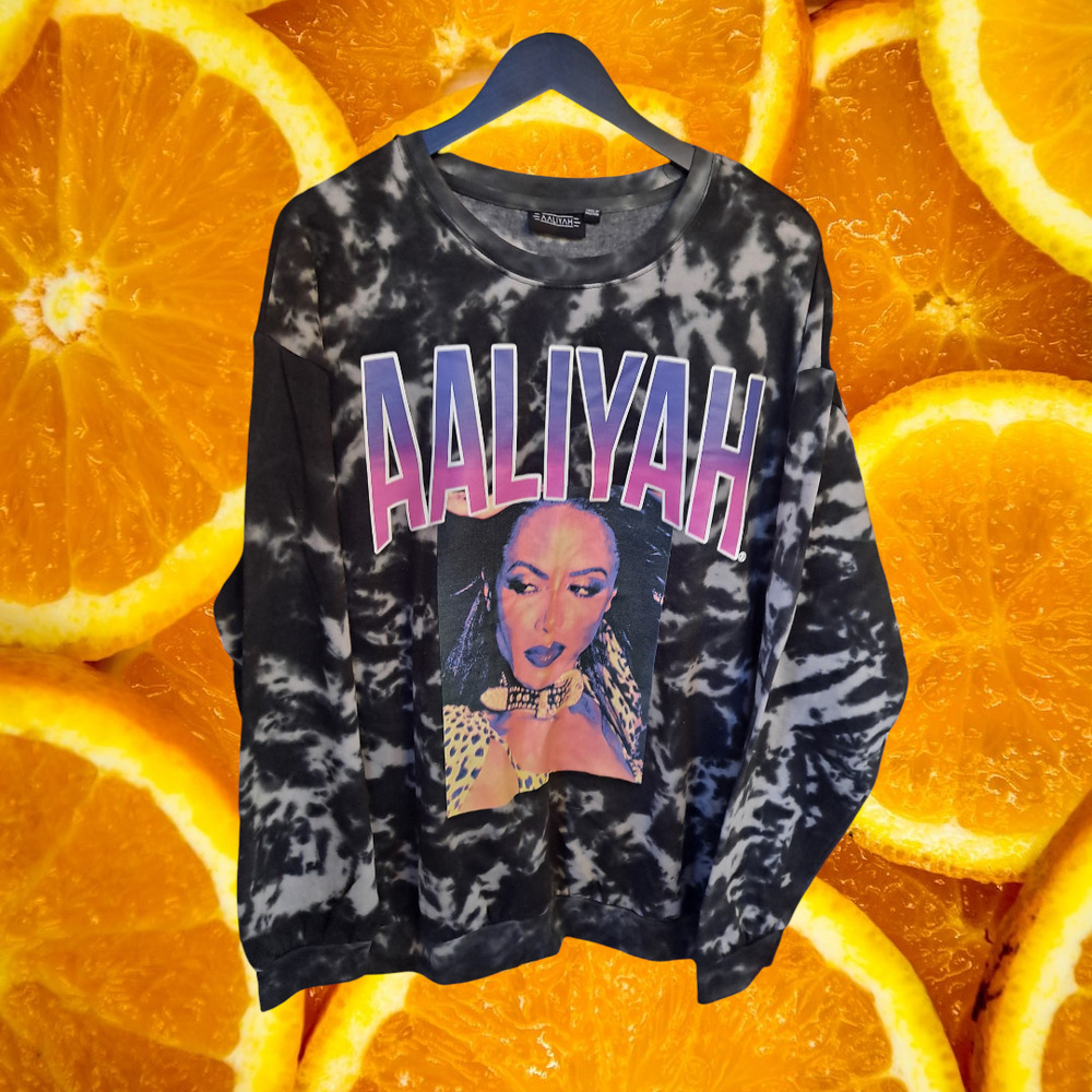 Aaliyah Black and White Tie Dye Photo Sweatshirt Size XL
